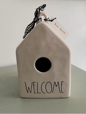 Rae Dunn Artisan Collection by Magenta Ceramic "WELCOME" Birdhouse with Ribbon